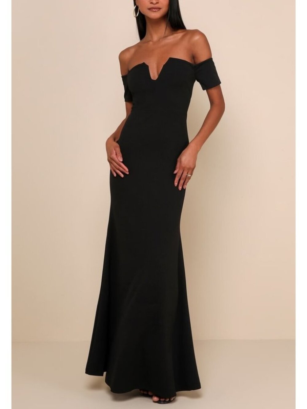 Lulus Lynne Black Off-the-Shoulder Mermaid Maxi Dress Women’s Large